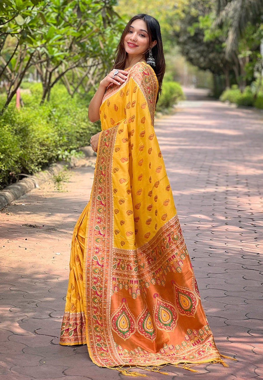 Luxurious Paithani Silk Yellow Color Saree