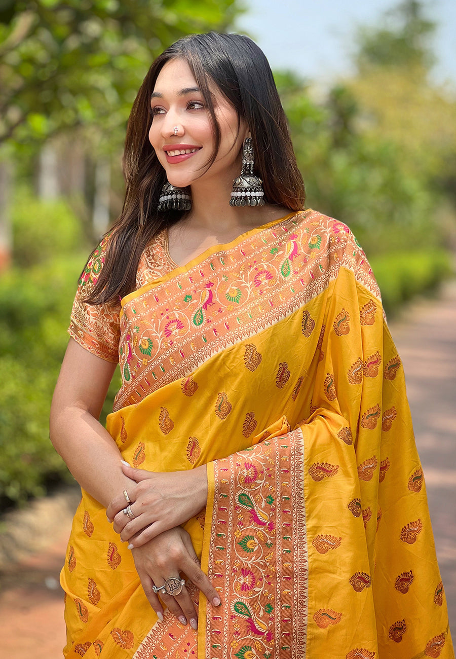 Luxurious Paithani Silk Yellow Color Saree