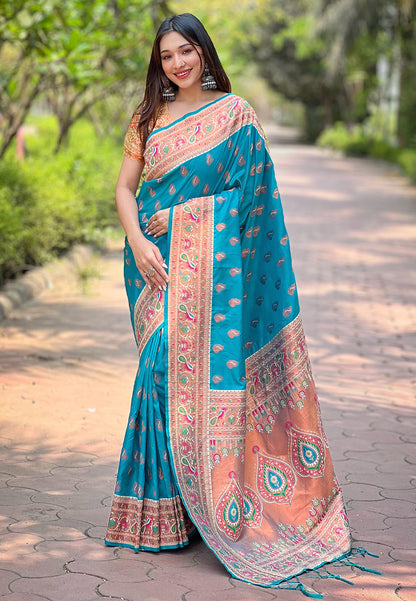 Paithani Silk Heavy Designer Blue Saree