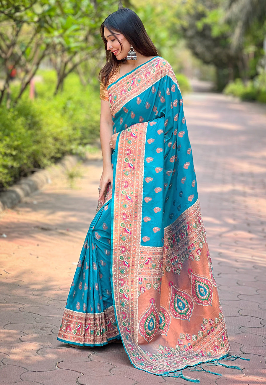 Paithani Silk Heavy Designer Blue Saree