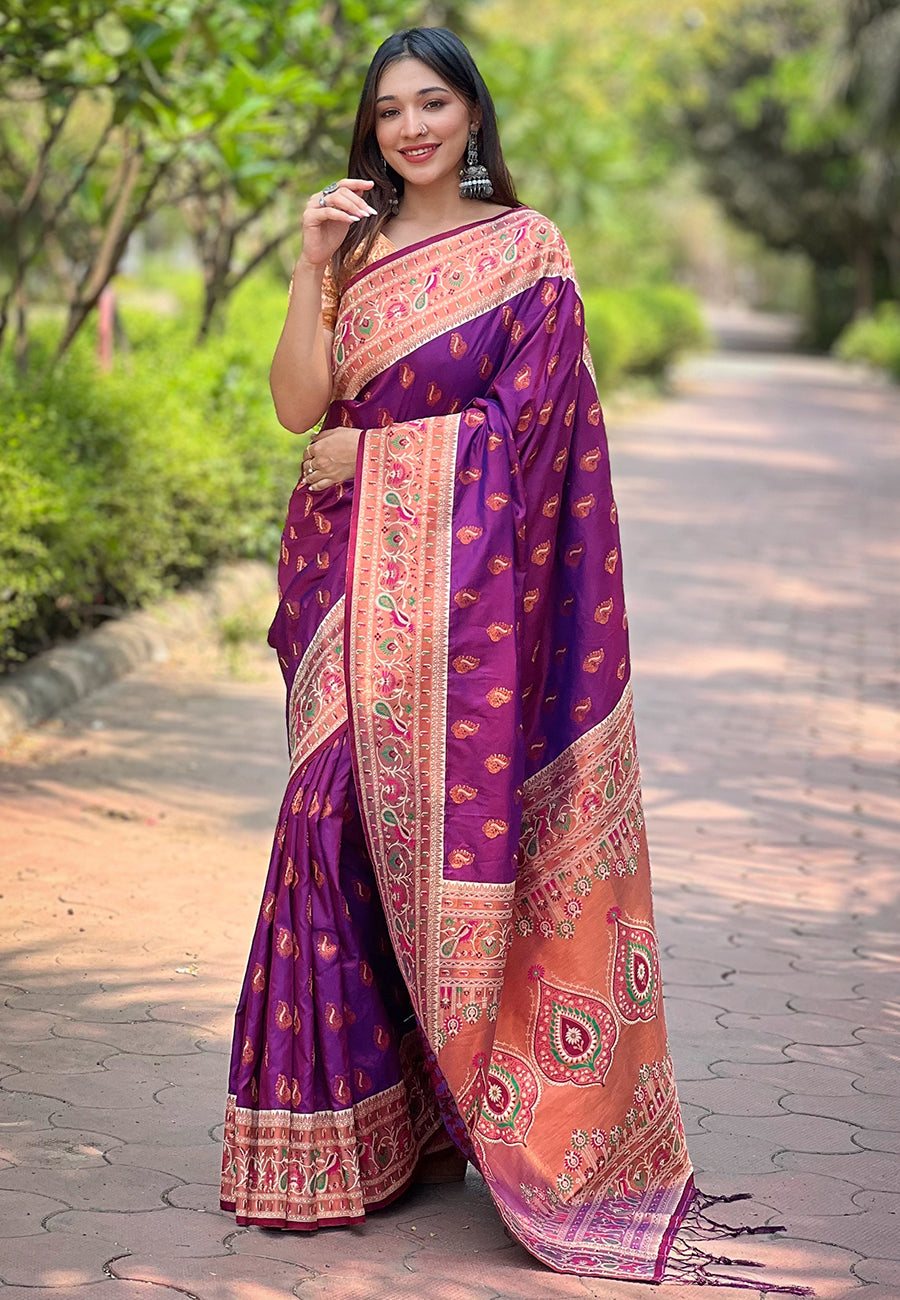 Heavy Paithani Silk Purple Color Saree