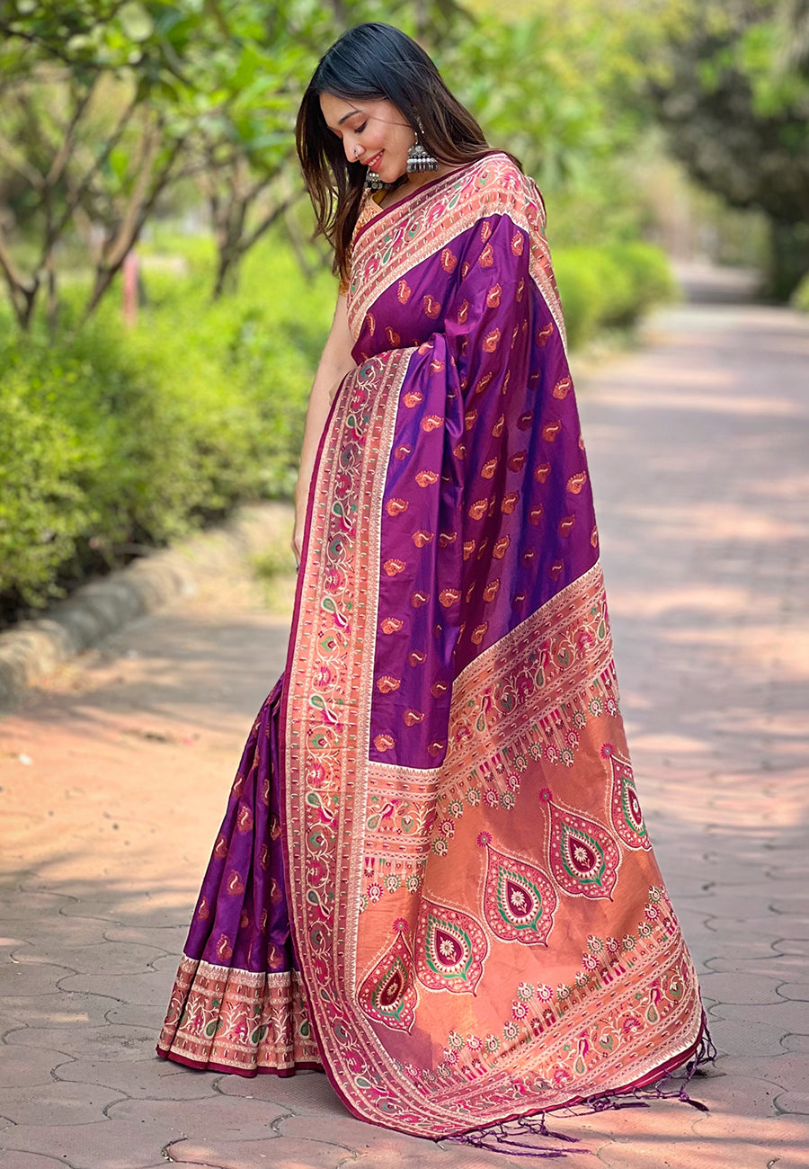 Heavy Paithani Silk Purple Color Saree