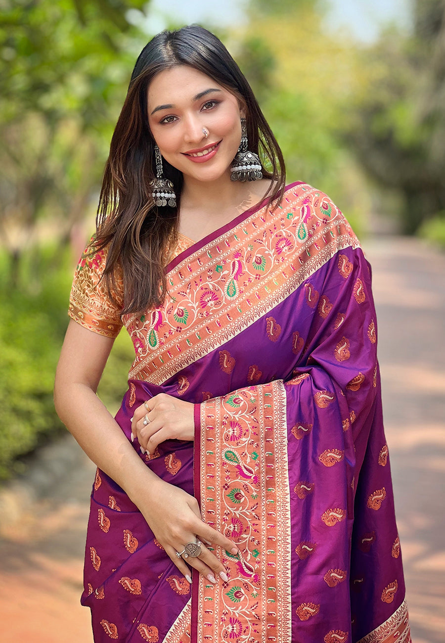 Heavy Paithani Silk Purple Color Saree