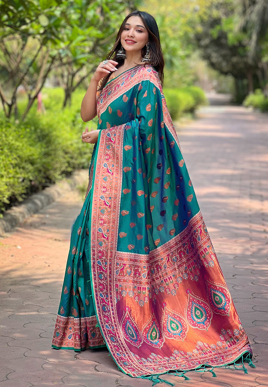 New Arrive Paithani Silk Green Saree