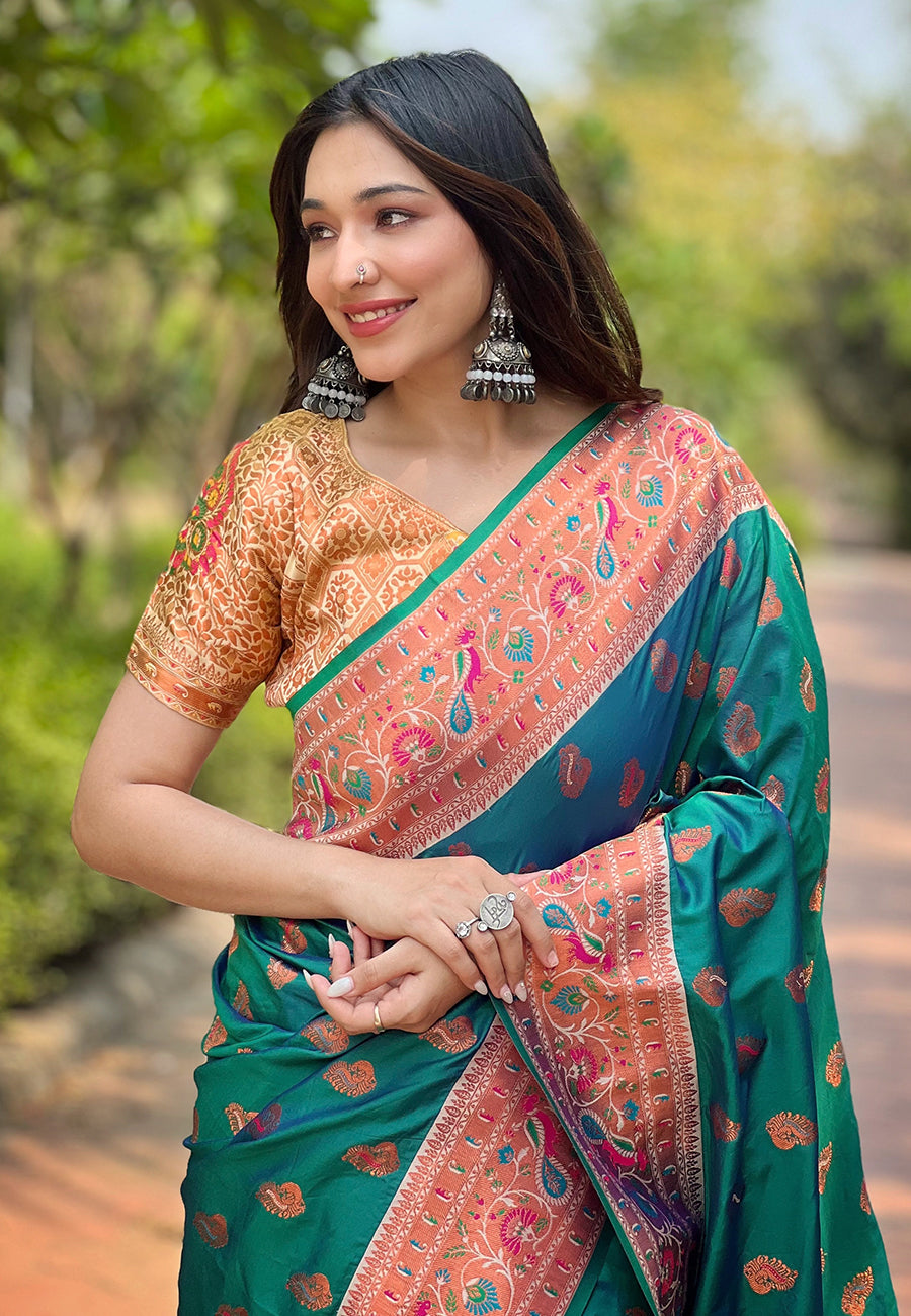 New Arrive Paithani Silk Green Saree