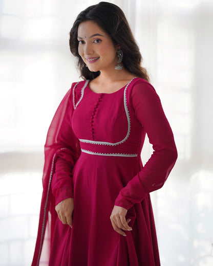 Pure Georgette Heavy Ready To Wear Pink Anarkali Gown Set