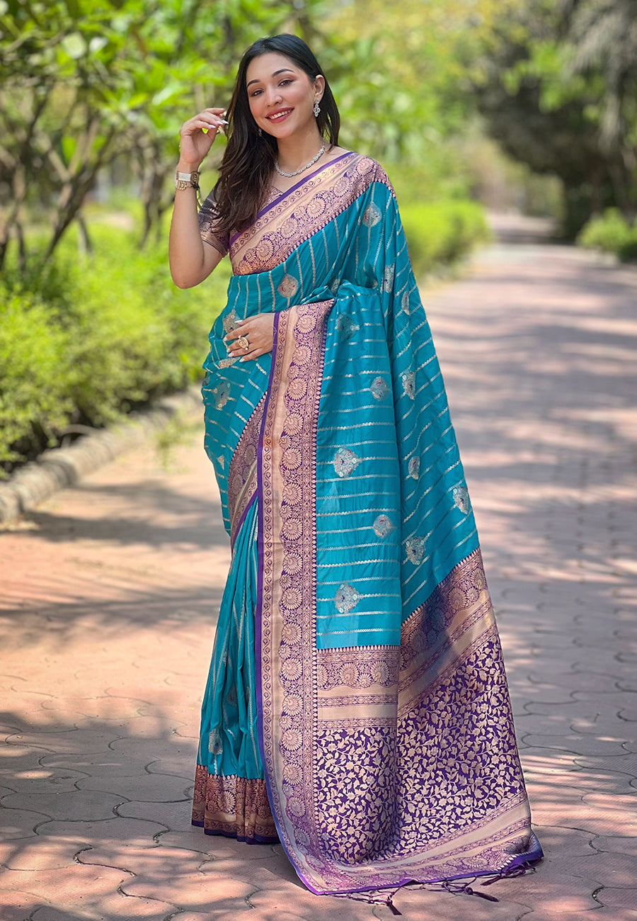 Pure Silk Latest Design Blue Color Saree