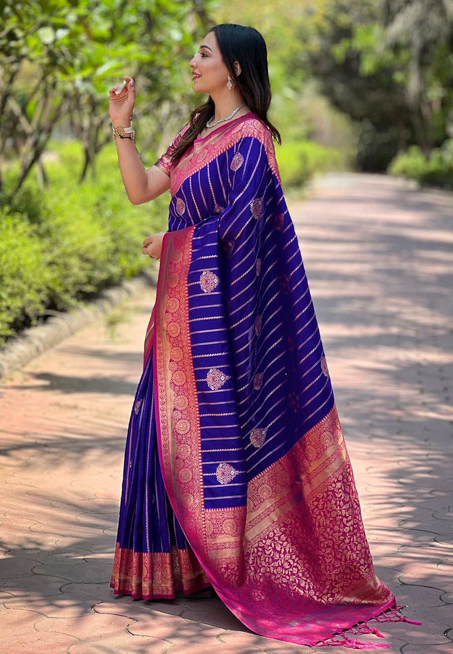 Navy Blue Function Wear Pure Silk Saree