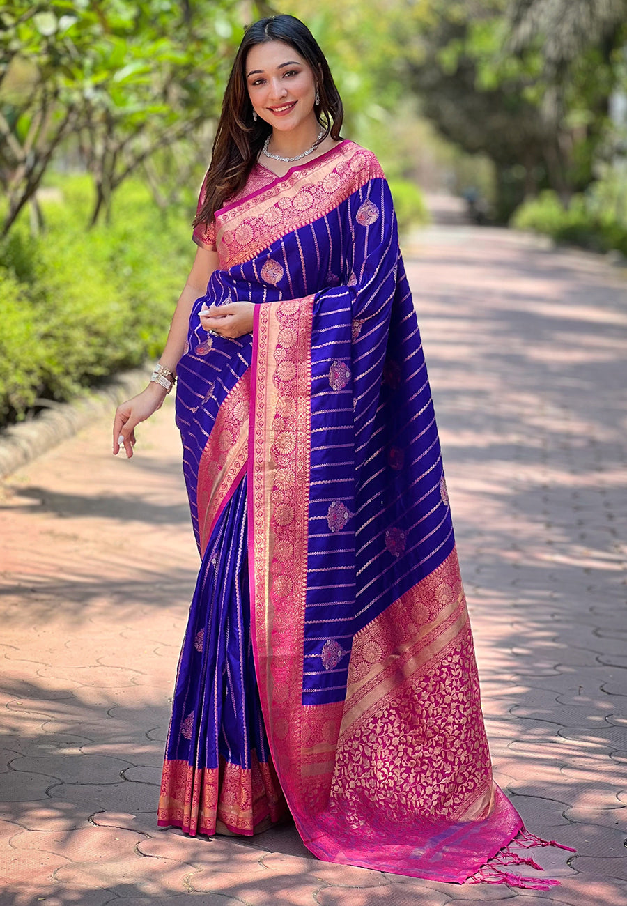 Navy Blue Function Wear Pure Silk Saree