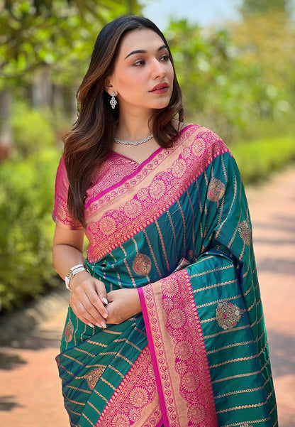 Dark Green Pure Silk Soft Latest Fancy Saree