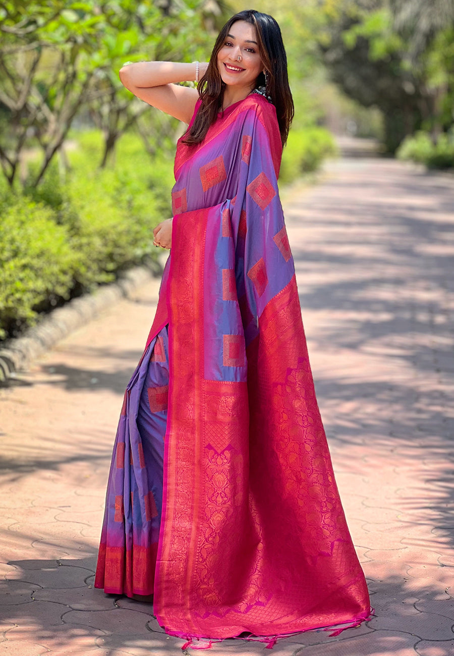 Exclusive Purple Color Soft Pure Silk Saree