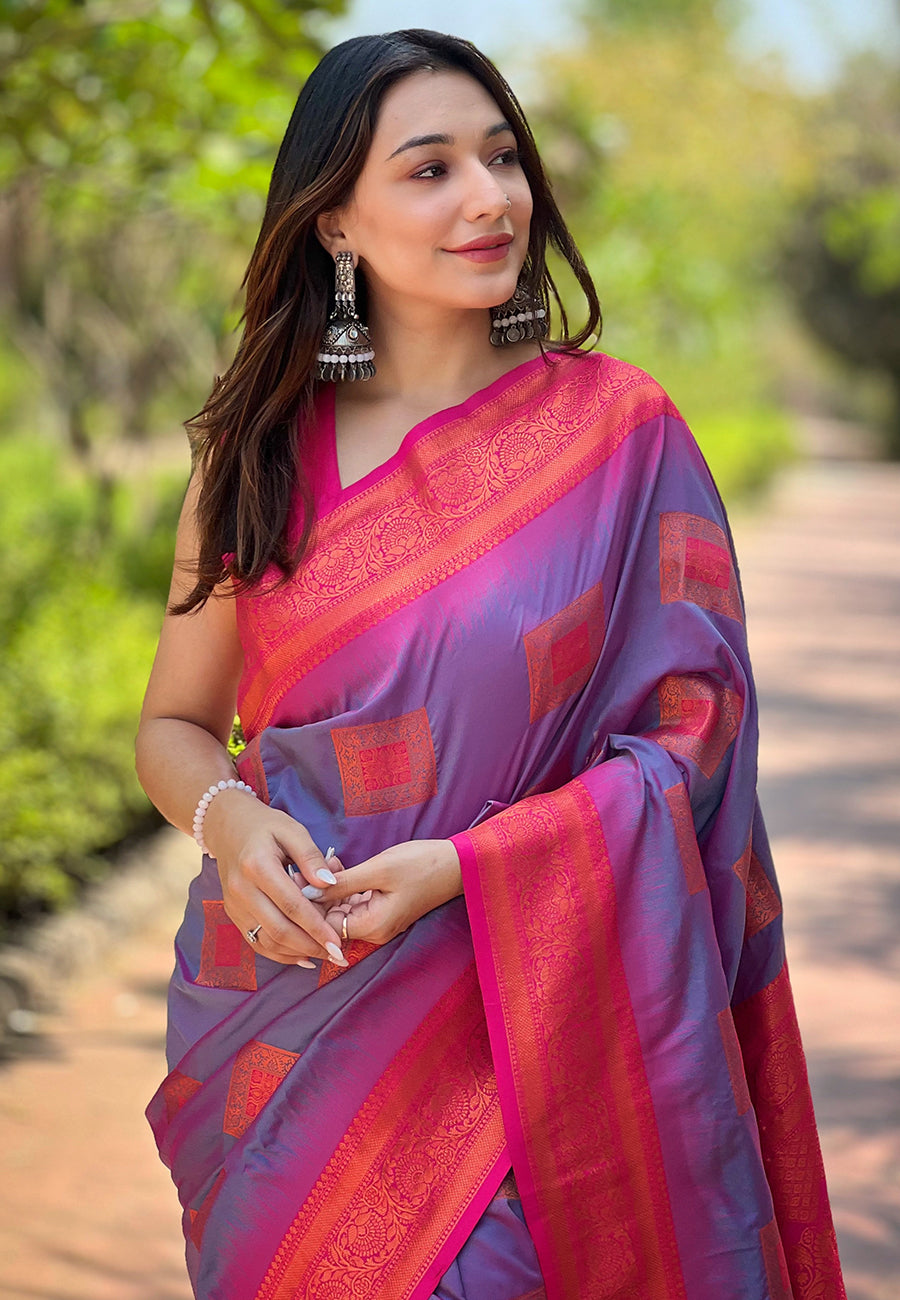 Exclusive Purple Color Soft Pure Silk Saree