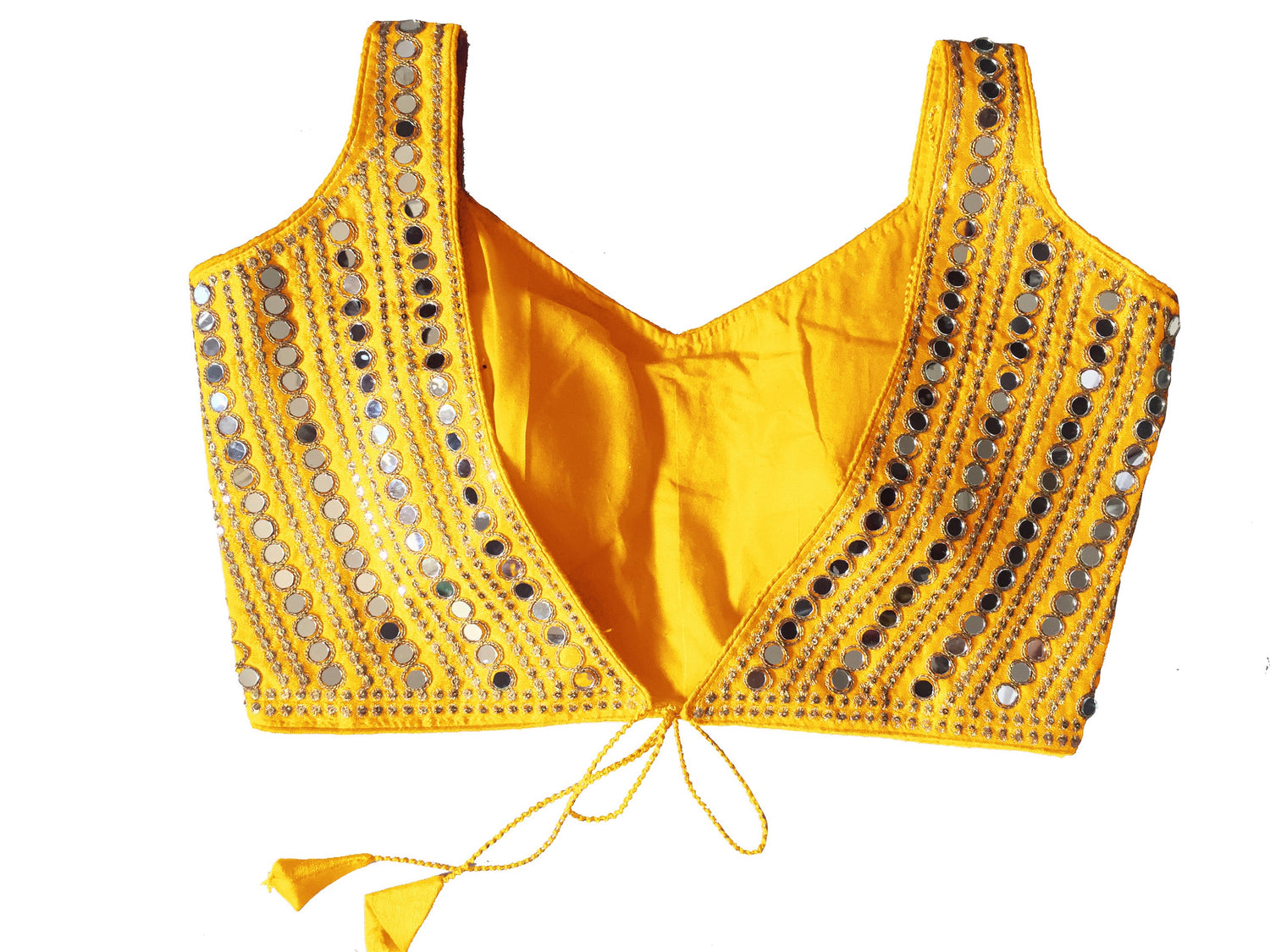 New Design V Neck Sleeveless Yellow Color Readymade Blouse