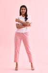 Mid-Rise Cropped Cotton Pant Trousers (Light Pink)