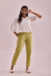 Mid-Rise Cropped Cotton Pant Trousers (Light Pista)