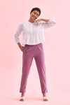 Mid-Rise Cropped Cotton Pant Trousers (Lilac)