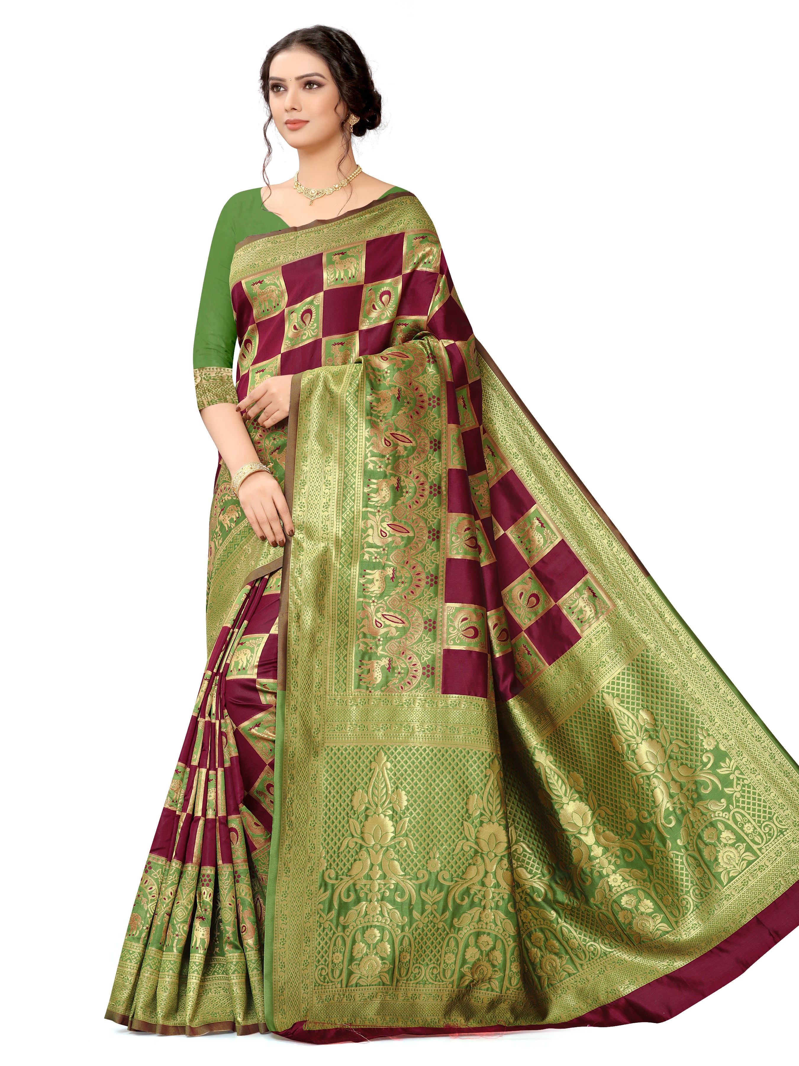 Gem Green Banarasi Silk Latest Design Saree