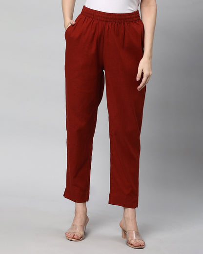 Relaxed Straight Leg Trousers ( Maroon )