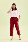 Mid-Rise Cropped Cotton Pant Trousers (Maroon)