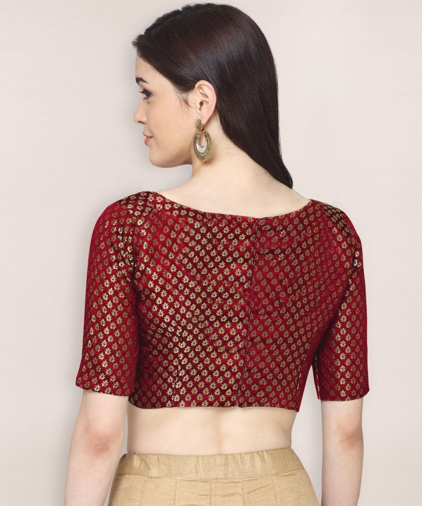 Luxurious Brocade Boat Neck Maroon Color Readymade Blouse