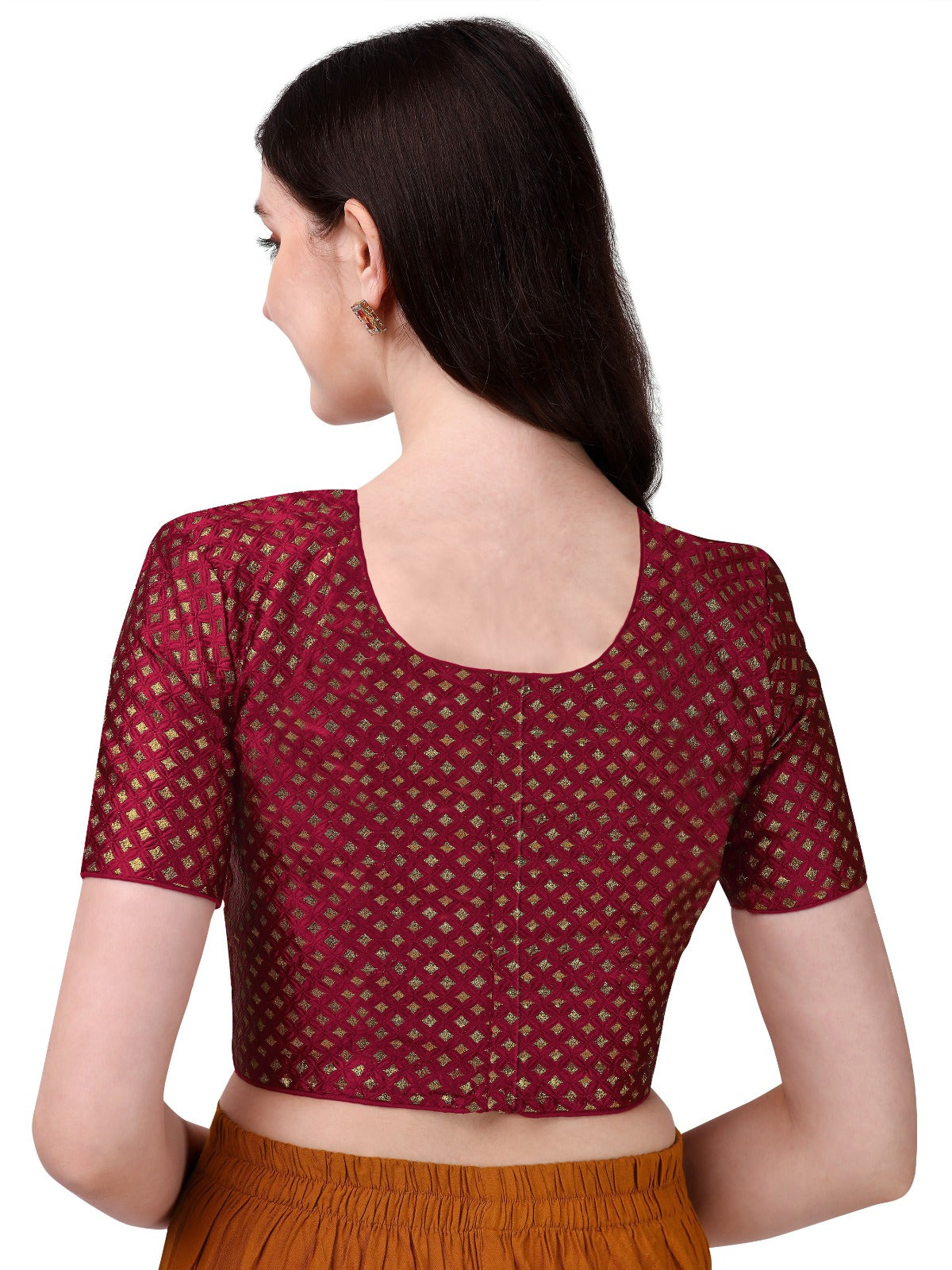 Maroon Color Boat Neck Brocade Readymade Function Wear Blouse