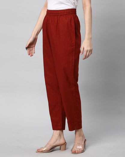 Relaxed Straight Leg Trousers ( Maroon )