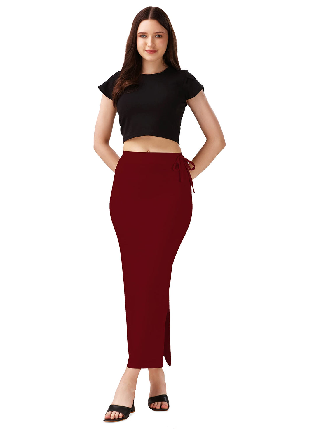 Saree Shapewear Petticoat In Maroon With Drawstring