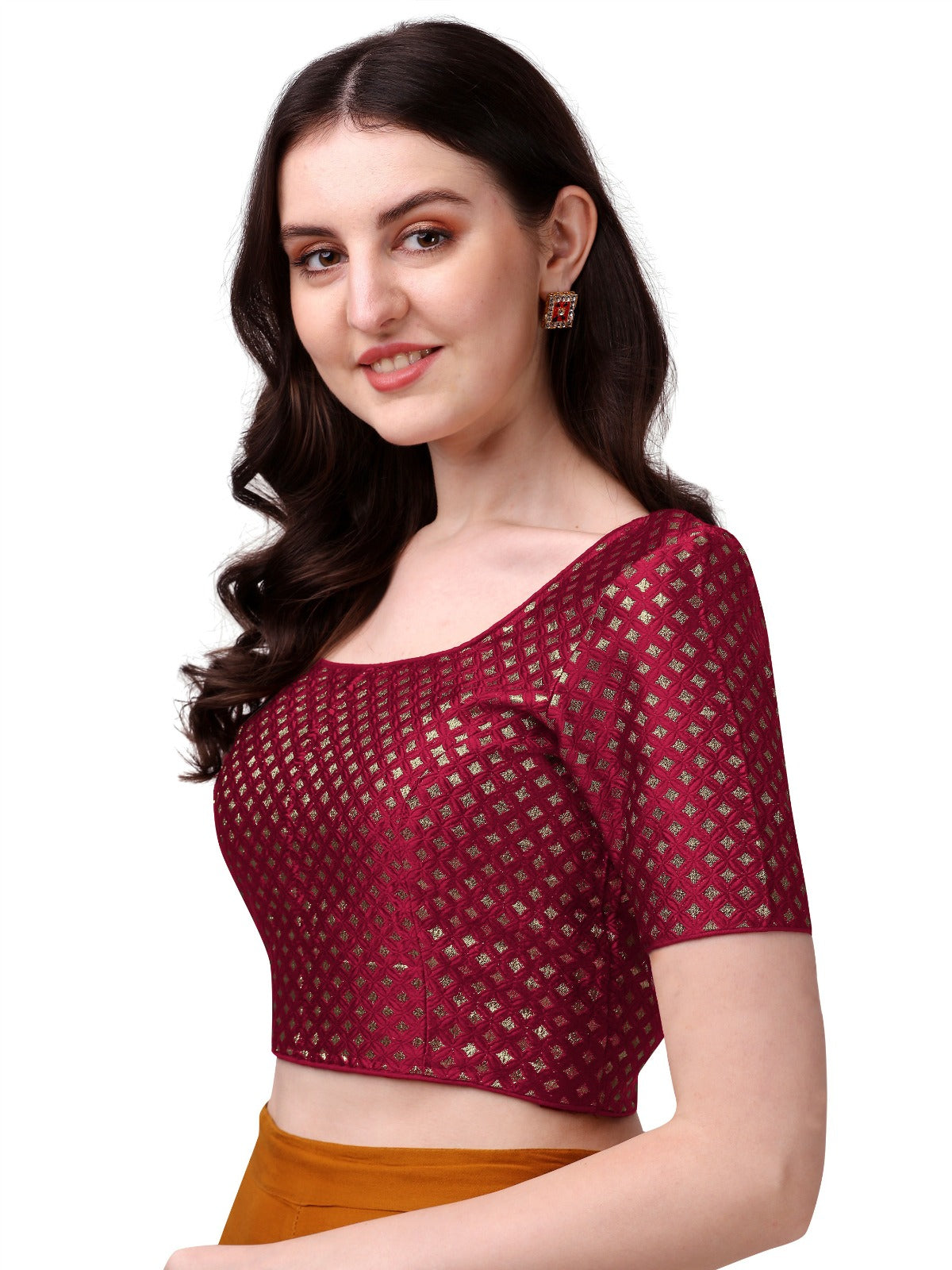 Maroon Color Boat Neck Brocade Readymade Function Wear Blouse