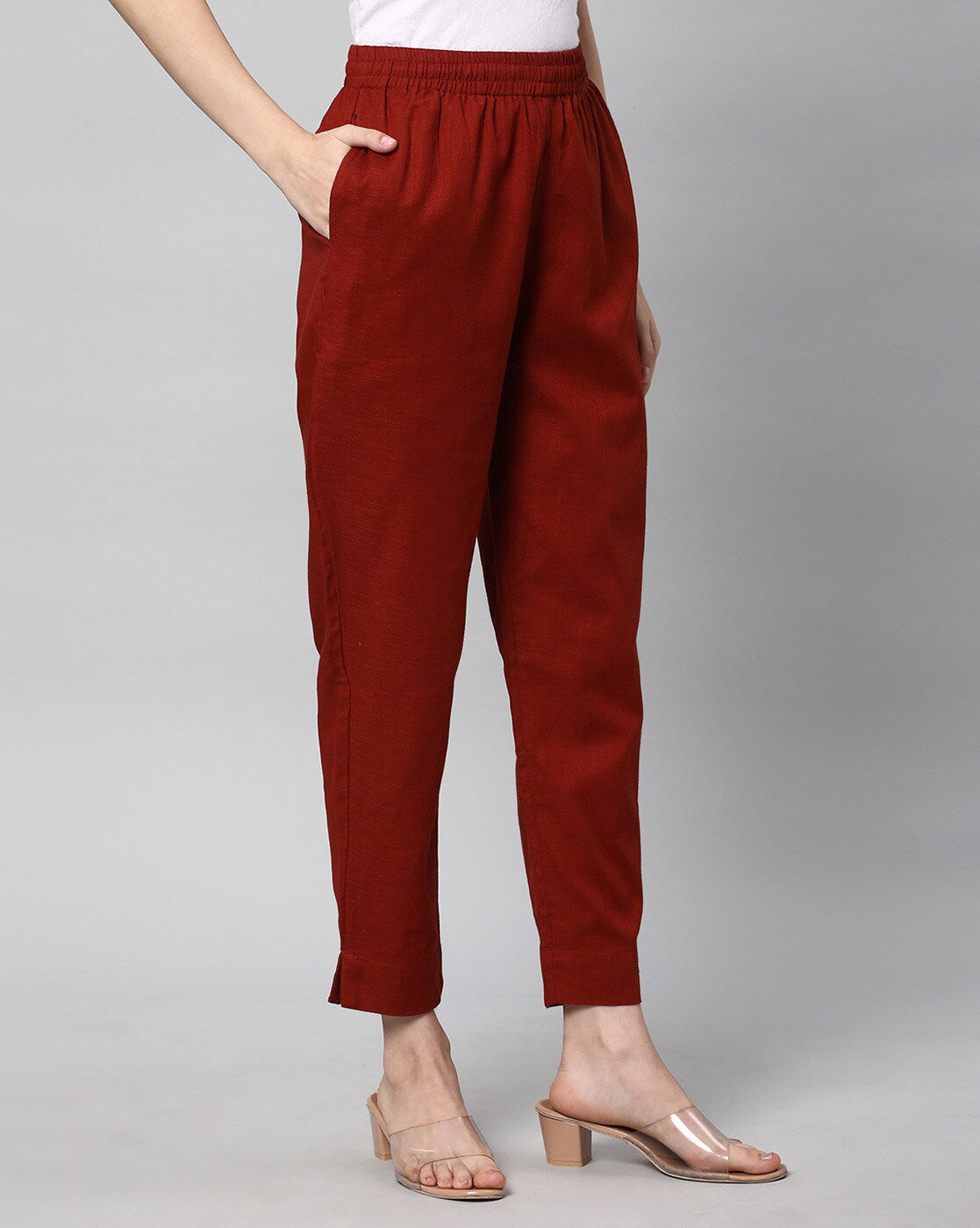 Relaxed Straight Leg Trousers ( Maroon )