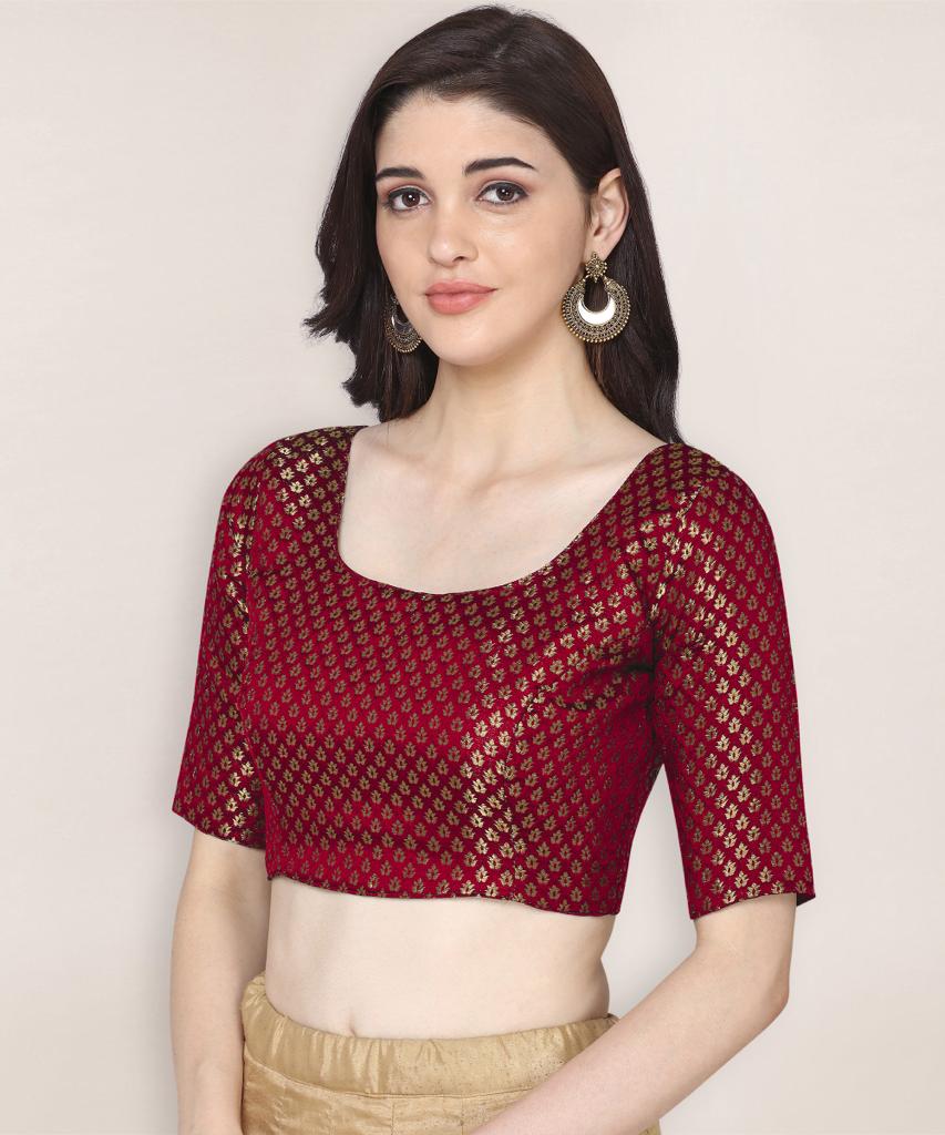 Luxurious Brocade Boat Neck Maroon Color Readymade Blouse