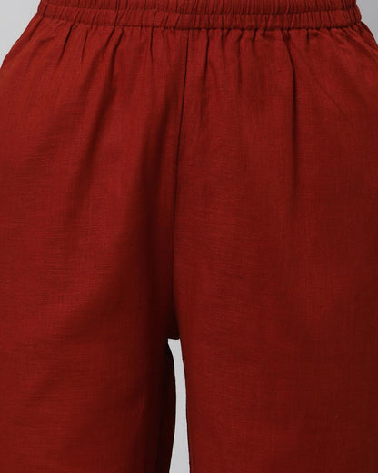 Relaxed Straight Leg Trousers ( Maroon )