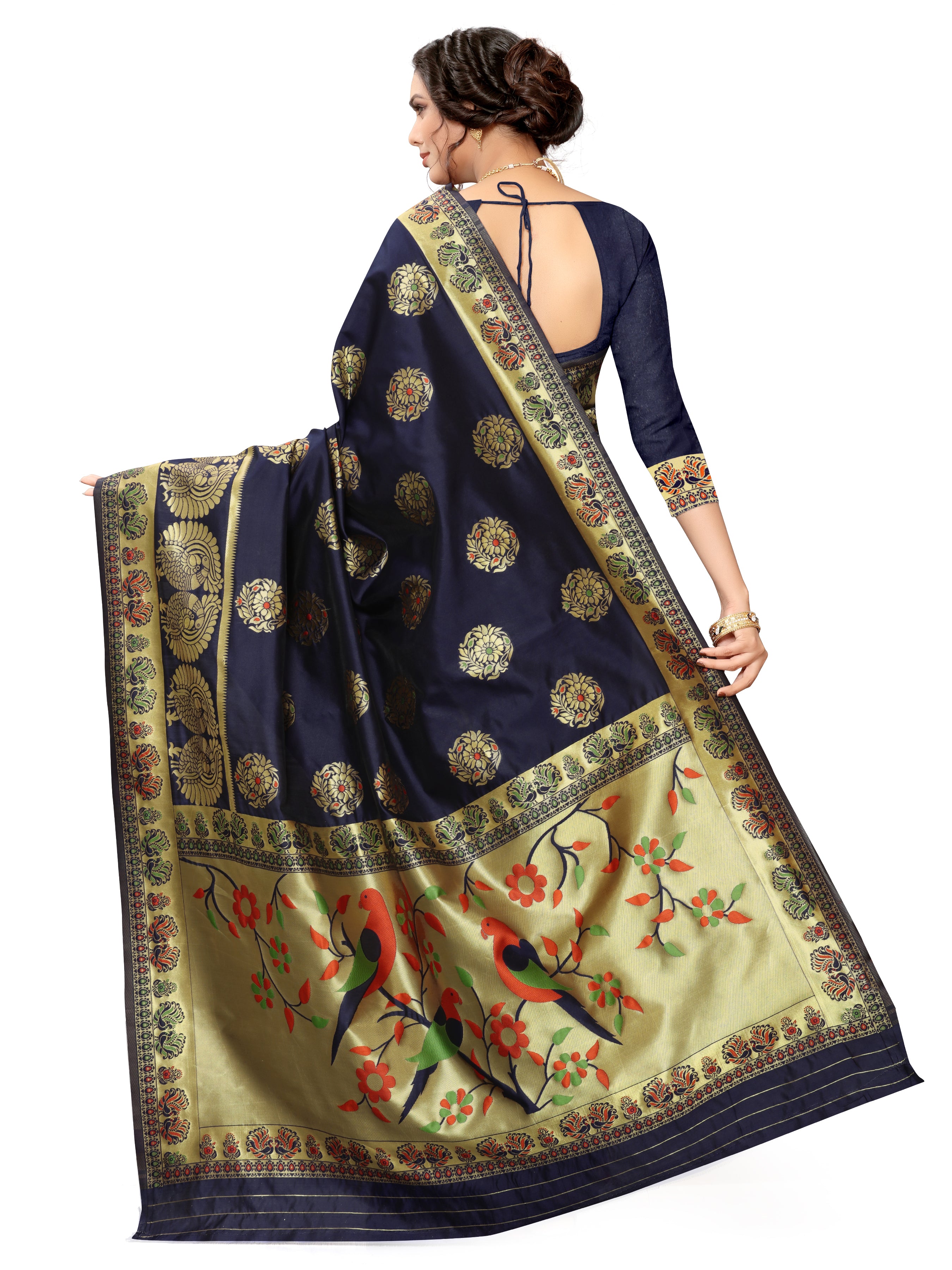 French Blue Woven Kashmiri Floral Banarasi Silk Saree