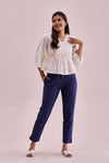 Mid-Rise Cropped Cotton Pant Trousers (Navy Blue)