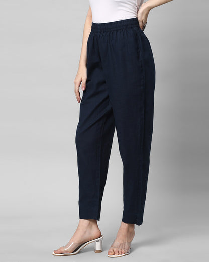 Relaxed Straight Leg Trousers ( Navy Blue )