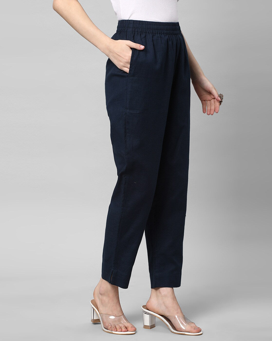 Relaxed Straight Leg Trousers ( Navy Blue )