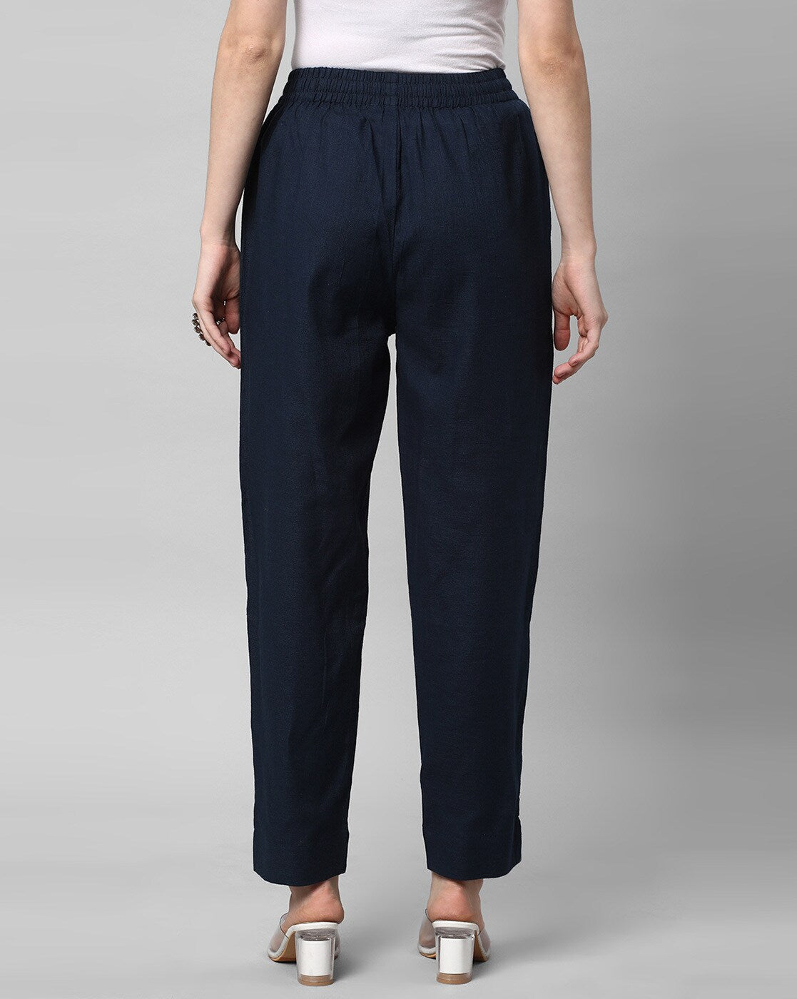 Relaxed Straight Leg Trousers ( Navy Blue )