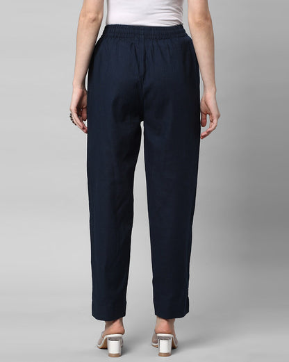 Relaxed Straight Leg Trousers ( Navy Blue )