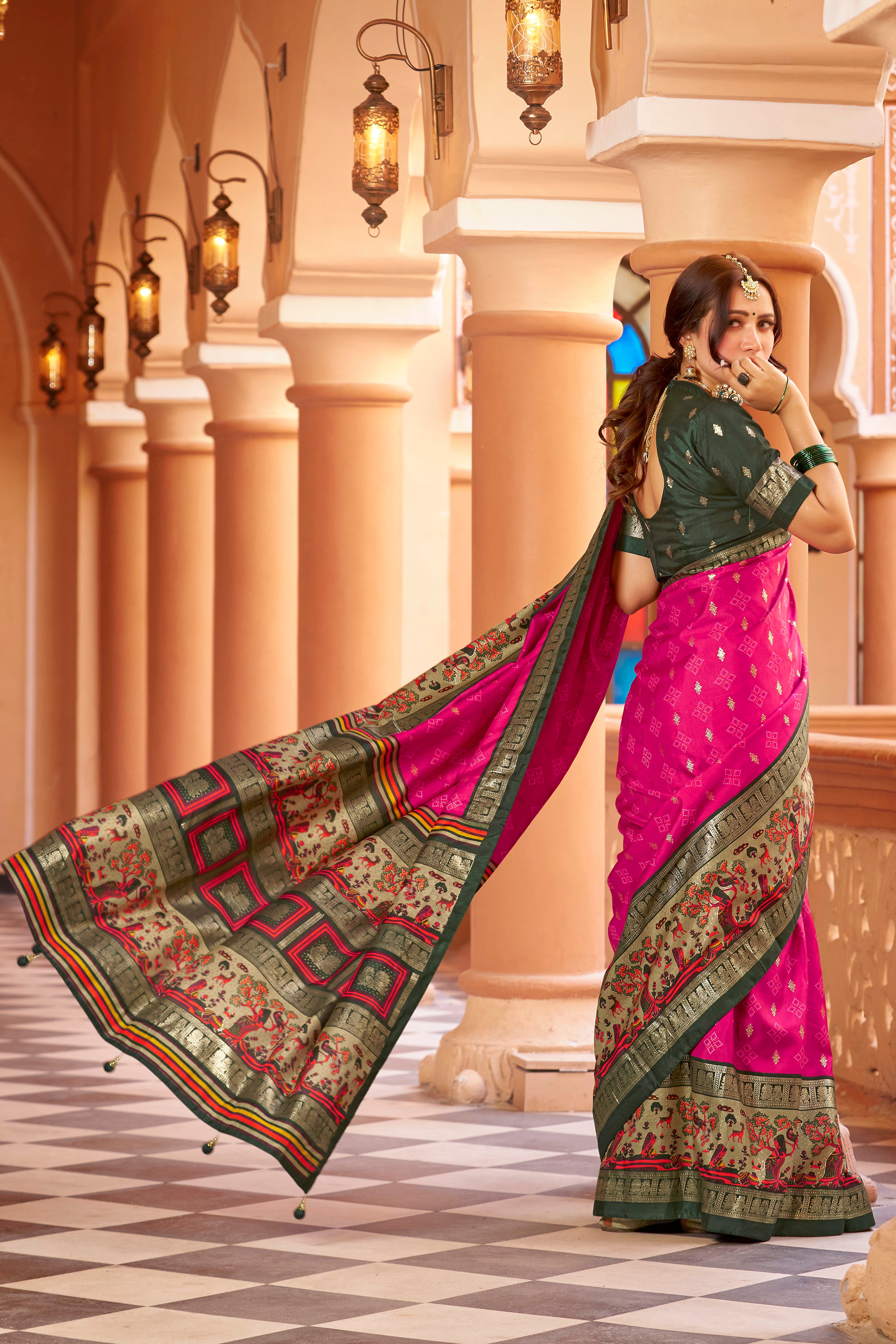 Heavy Dola Silk Pink Color Saree