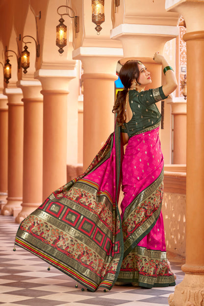 Heavy Dola Silk Pink Color Saree