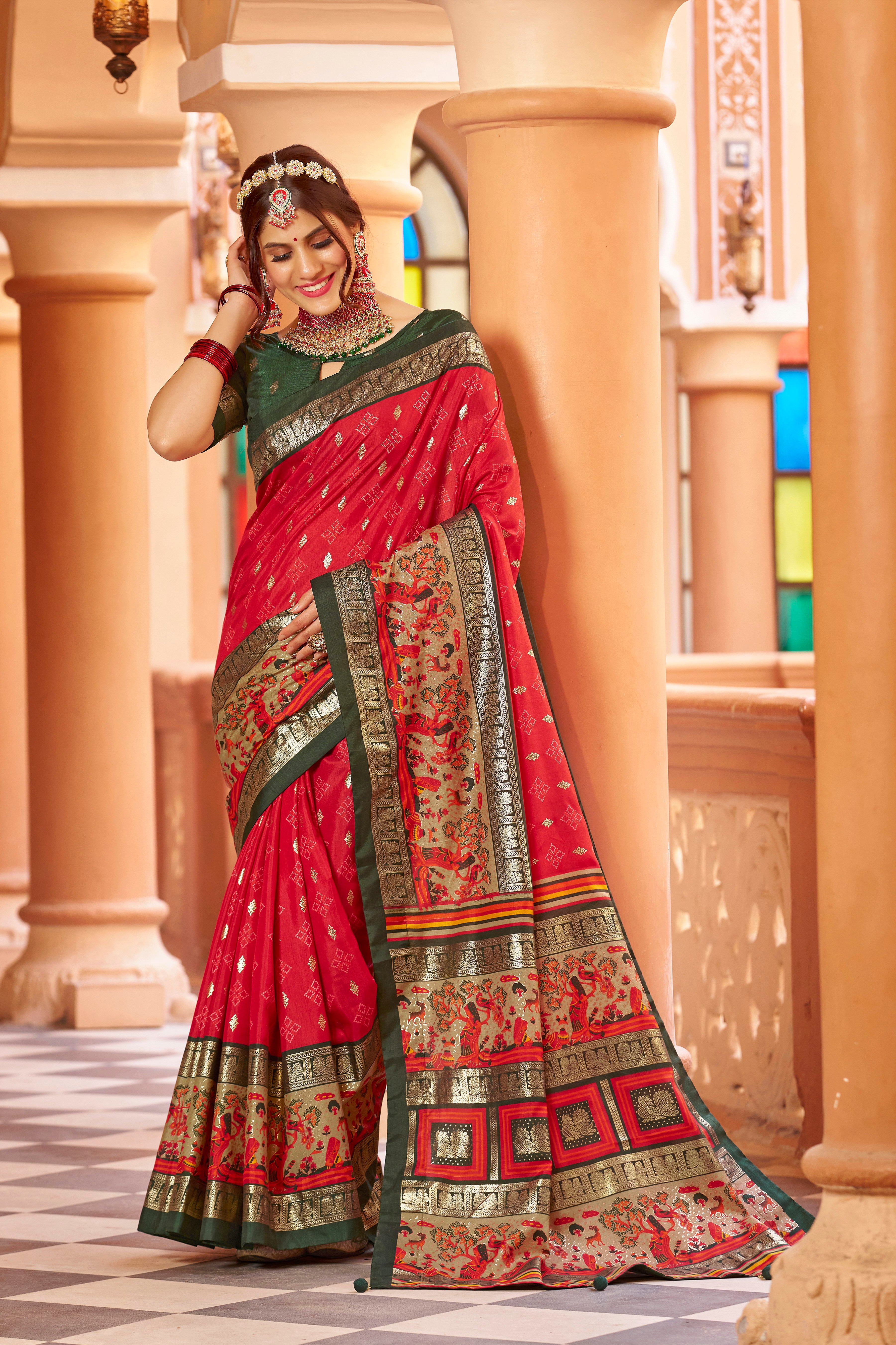 Wedding Wear Heavy Dola Silk Red Saree