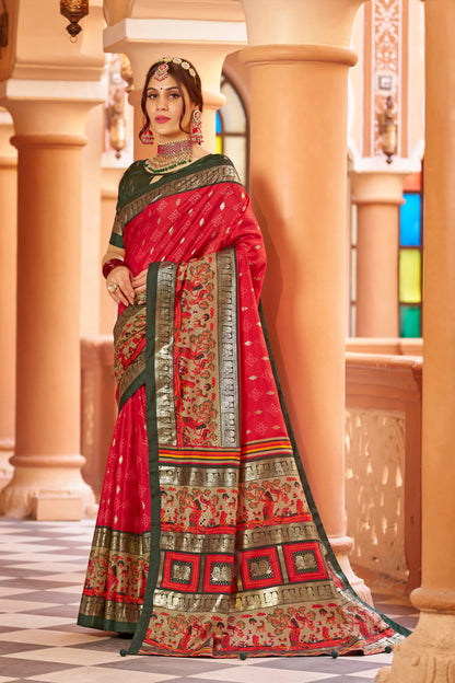 Wedding Wear Heavy Dola Silk Red Saree