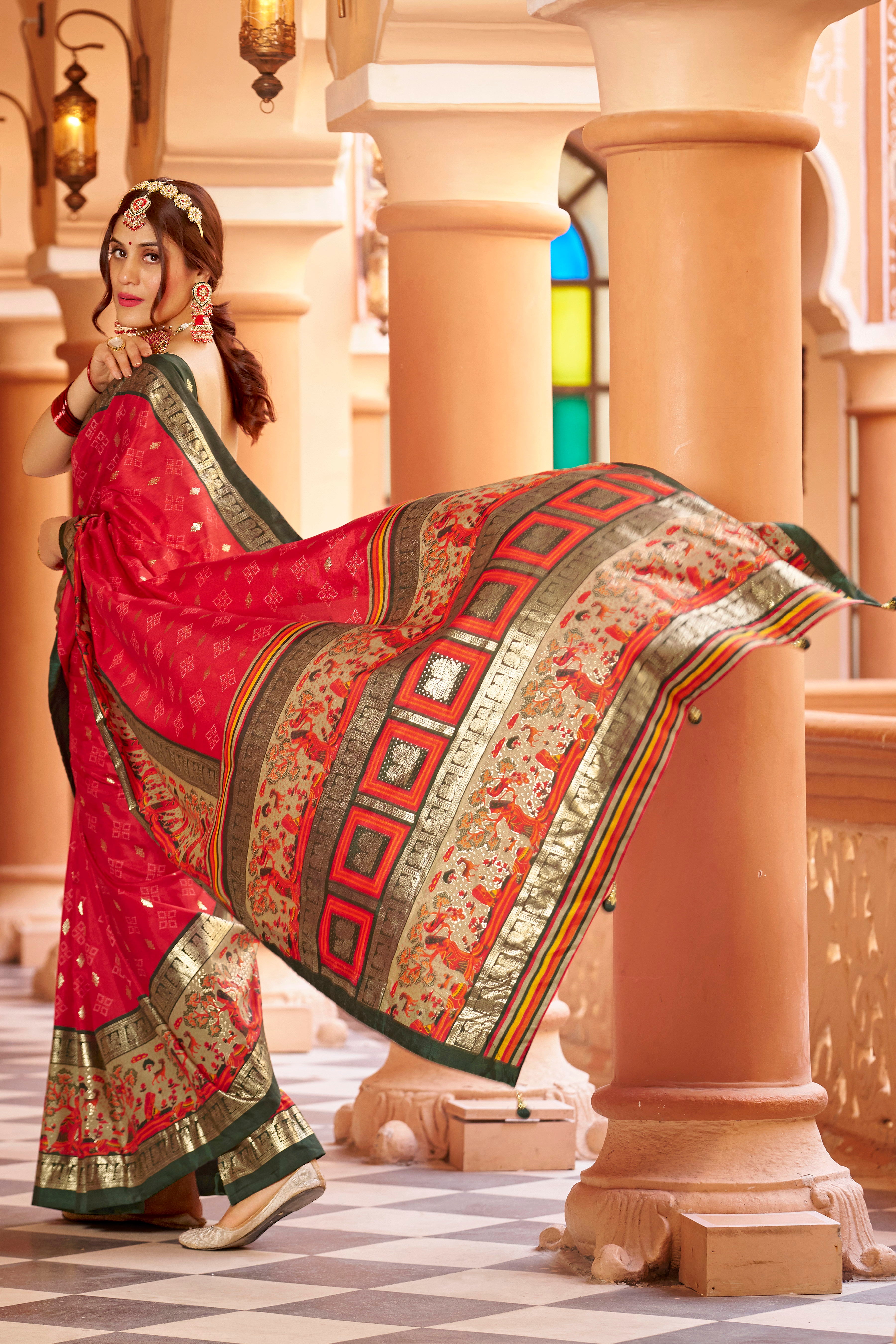 Wedding Wear Heavy Dola Silk Red Saree