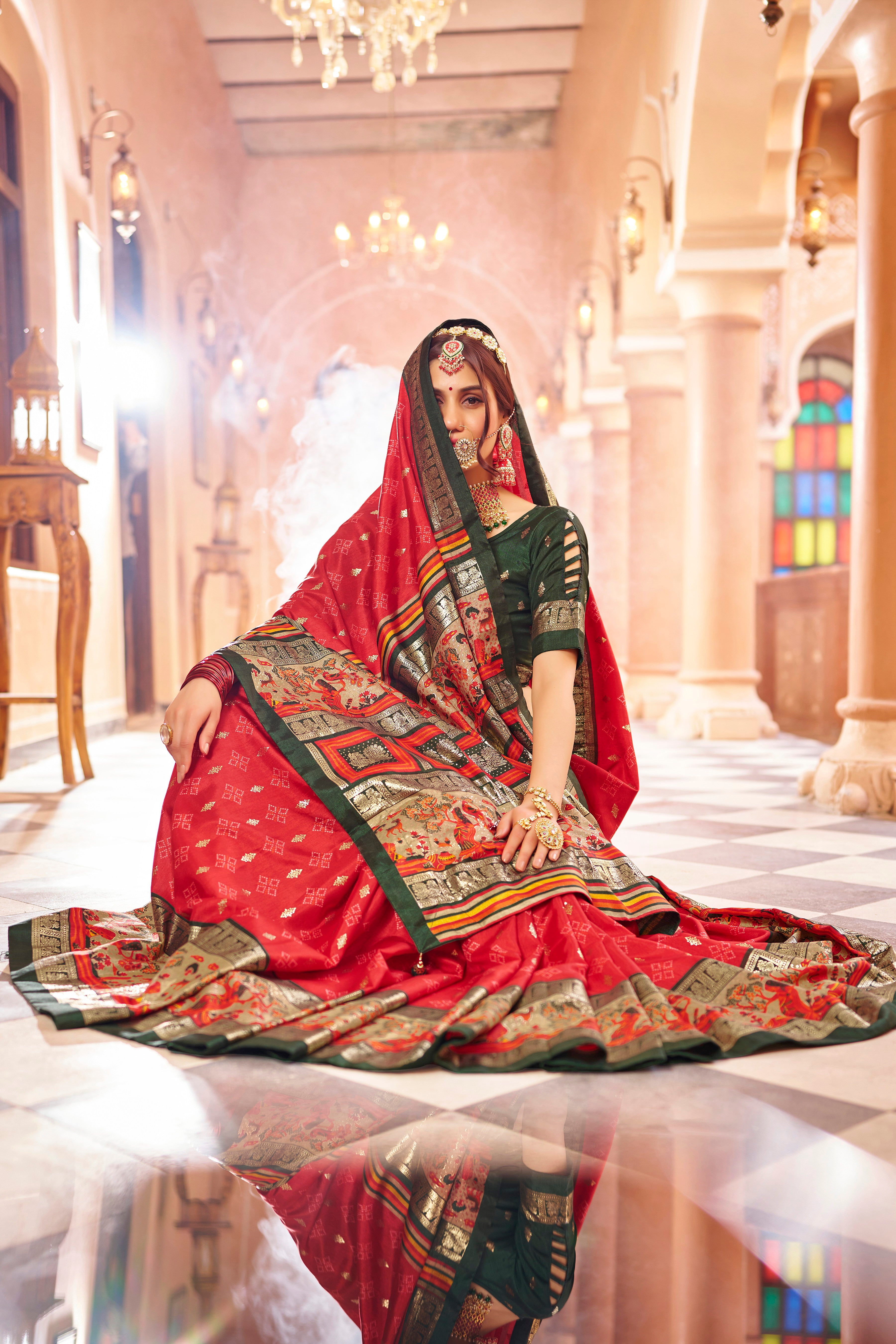 Wedding Wear Heavy Dola Silk Red Saree