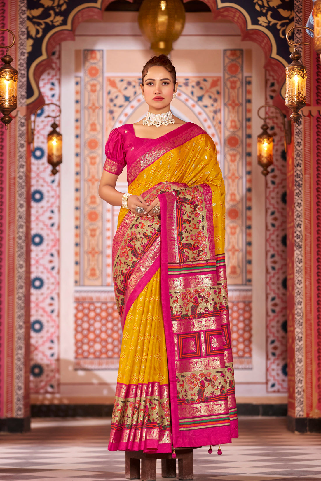 Luxury Yellow Color Pure Dola Silk Saree