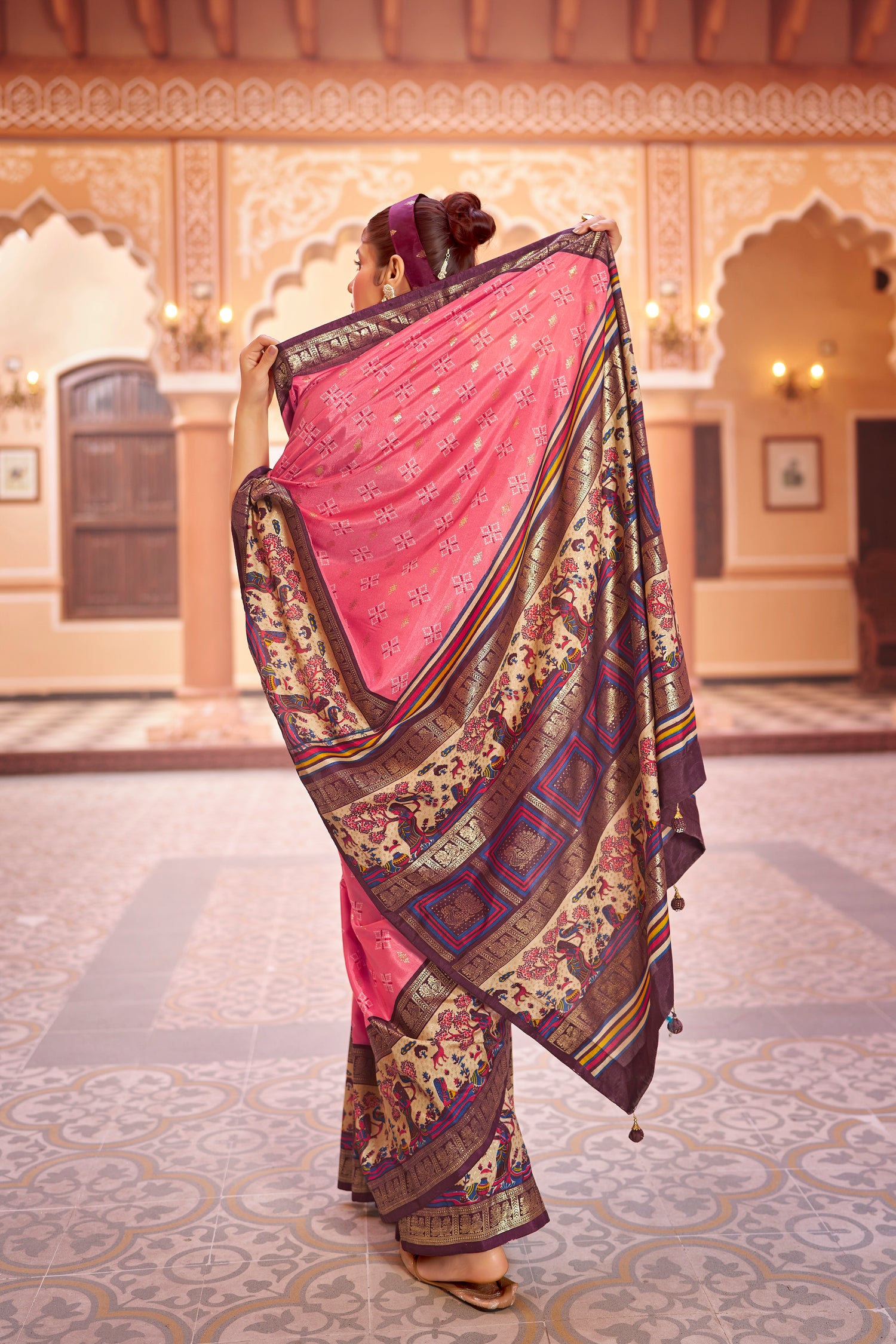 Beautiful Pink Color Dola Silk Saree