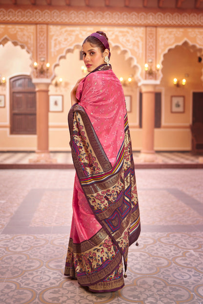 Beautiful Pink Color Dola Silk Saree