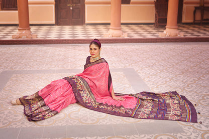 Beautiful Pink Color Dola Silk Saree