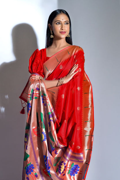 Red Color Festival Wear Paithani Silk Saree