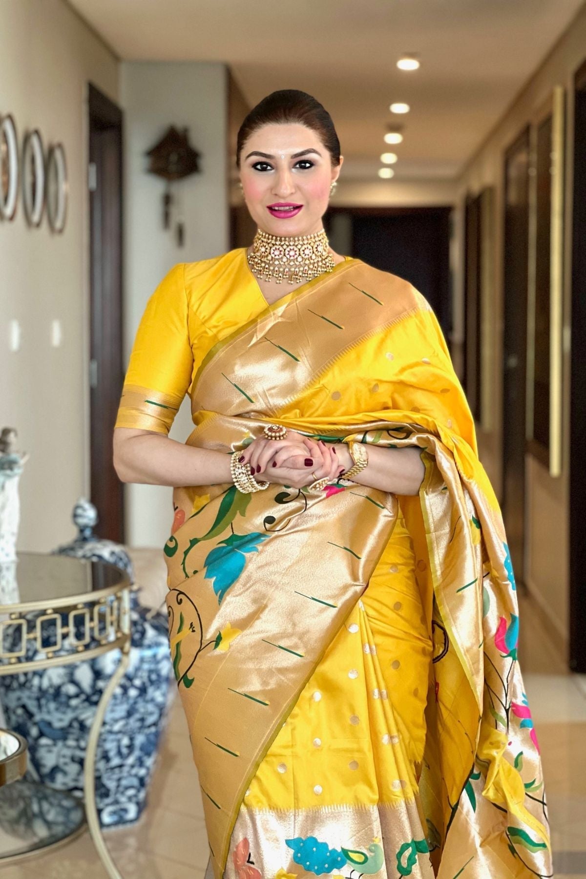 Trading Golden Yellow Paithani Silk Saree