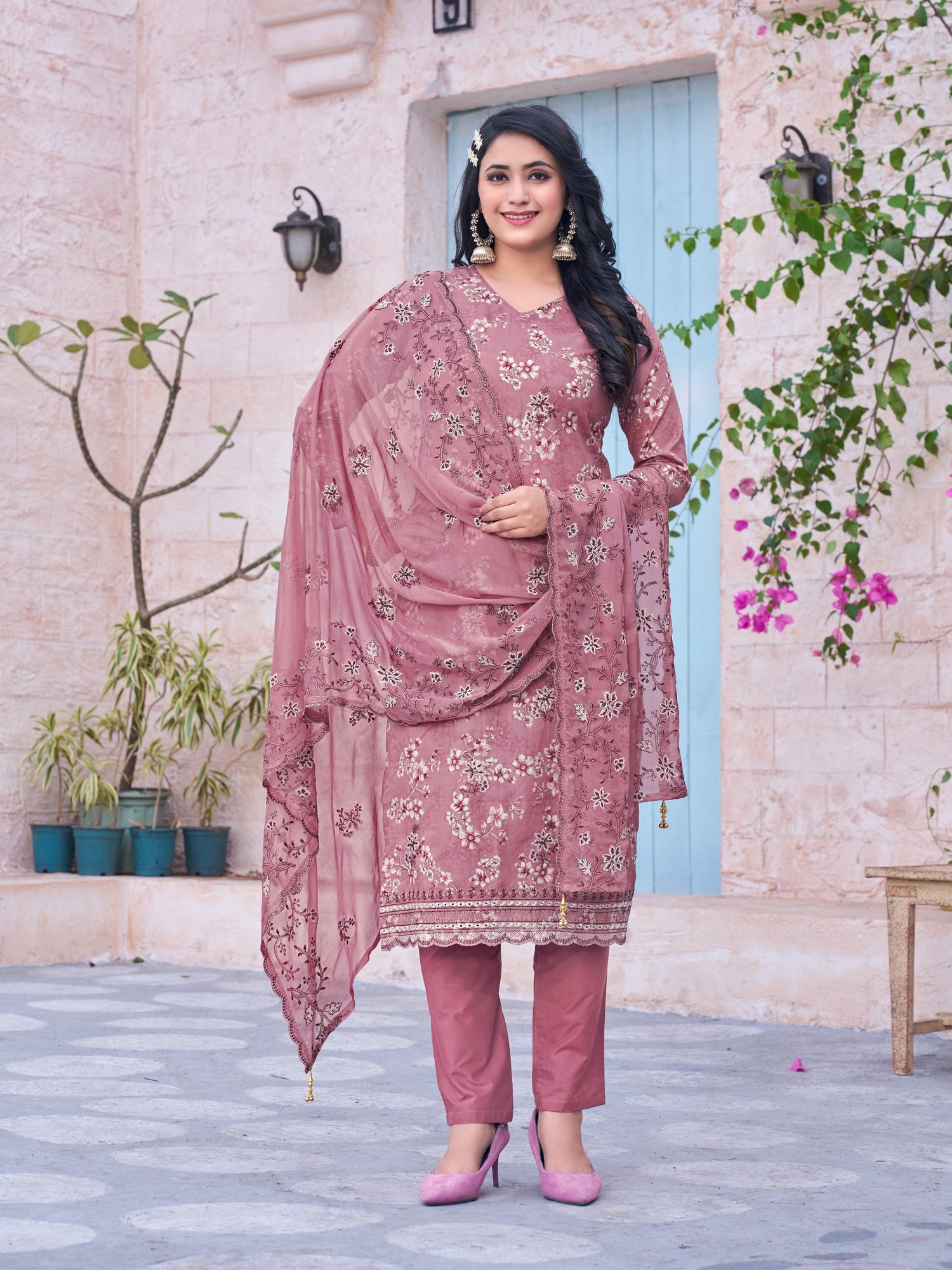 Exclusive Pink Straight Fit Cotton Suit Set